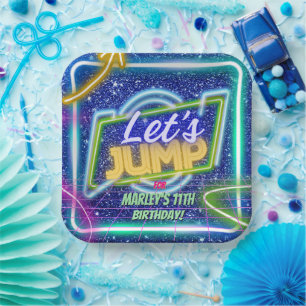 Let's Jump Party Bounce Neon Trampoline Park Paper Plates