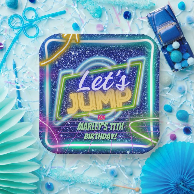 Let's Jump Party Bounce Neon Trampoline Park  Paper Plates (Party)