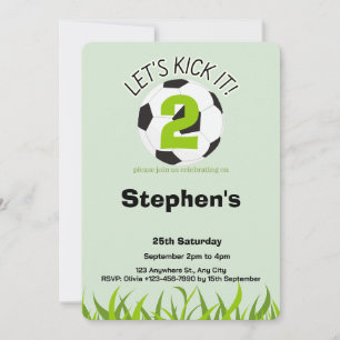 Lets kick it Football 2nd Year BIrthday Party Invitation
