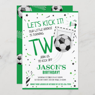 Let's Kick It Green Rookie Soccer 2nd Birthday Invitation