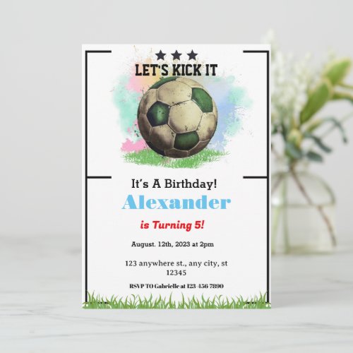Lets Kick it Soccer Birthday Invitation