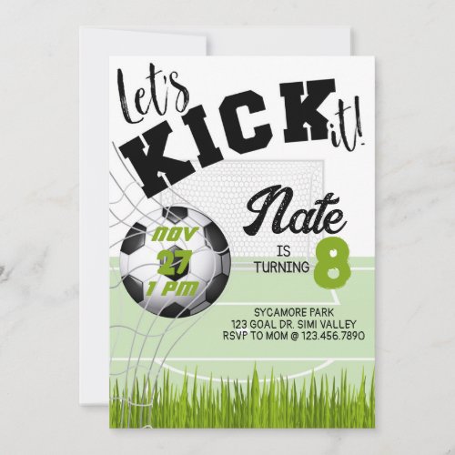 Lets Kick it Soccer Party Soccer Birthday  Invitation