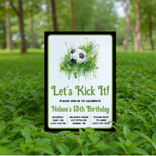 Let's Kick It!  Soccer Themed Kids' Birthday Invitation