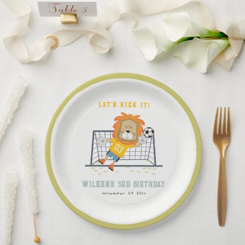 Lets Kick Lion Goalkeeper Soccer Kids Birthday Paper Plates
