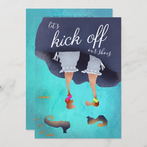 Lets Kick Off Shoes Funny Halloween Party Aqua Invitation