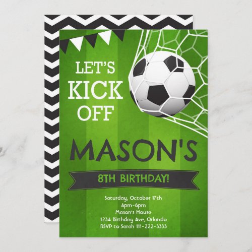 Lets Kick Off Soccer Birthday Invitation