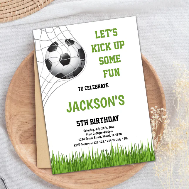 Let's kick up some fun Soccer Birthday Invitations | Zazzle