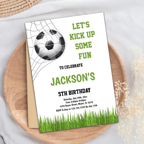 Lets kick up some fun Soccer Birthday Invitations