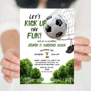Let's Kick Up the Fun Boy Kids Soccer Birthday Invitation