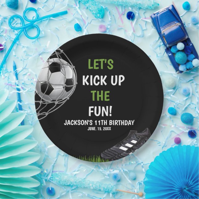 Let's Kick up the fun!, Fun Soccer Birthday Paper Plates (Party)