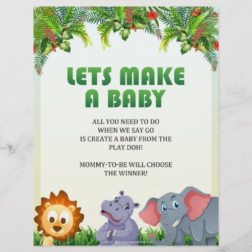 Lets Make A Baby Baby Shower Game Animal Theme Letterhead
