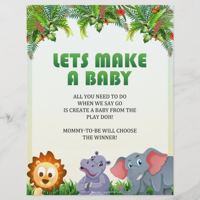 Lets Make A Baby Baby Shower Game [Animal Theme] Letterhead (Front)