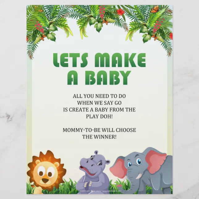 Lets Make A Baby Baby Shower Game [Animal Theme] Letterhead Zazzle
