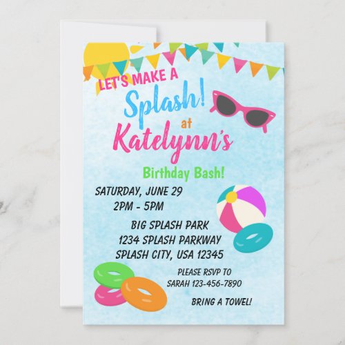 Lets Make a Splash Birthday Invitation