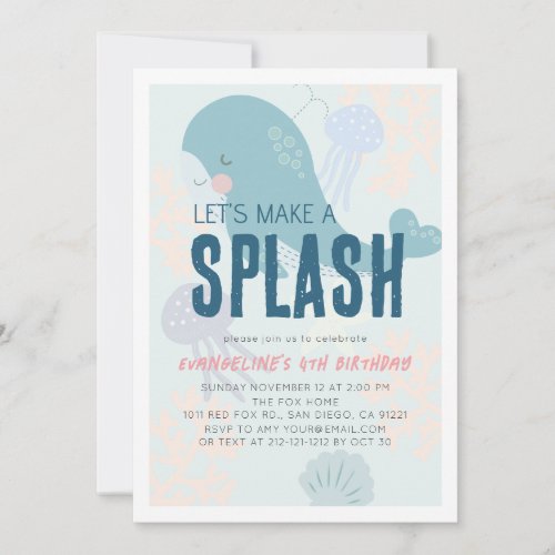 Lets Make A Splash Blue Whale Birthday Invitation