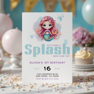 Let's Make a Splash Girls Mermaid Birthday Party Invitation