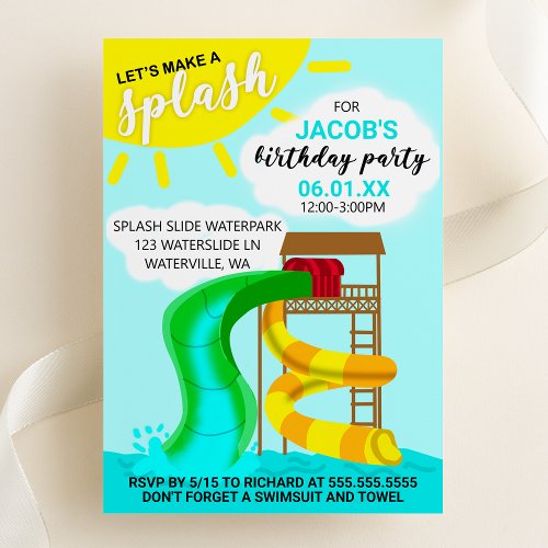 Lets Make a Splash Water Park Birthday Invitation
