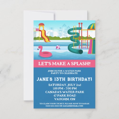 Lets Make a Splash  Water Park Birthday Party Invitation