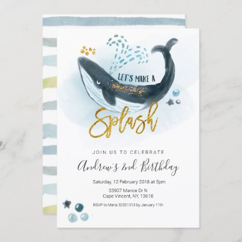 Lets make a splash whale birthday invitation