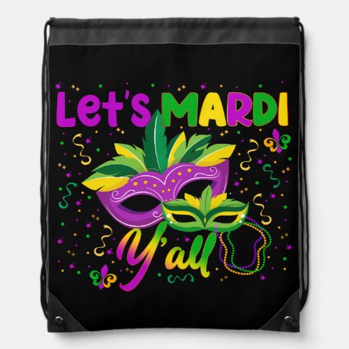 Lets Mardi Yall Colorful Parade NOLA  Drawstring Bag