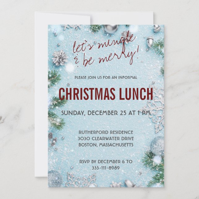 Lets Mingle and Be Merry Christmas Lunch Invitation (Front)
