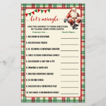 Let's Mingle Find Guest Christmas Plaid Game Card