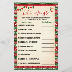 Let's Mingle Find Guest Ugly Sweater Game Card Flyer
