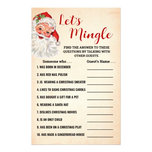 Lets Mingle Find the Guest Christmas Game Card Flyer