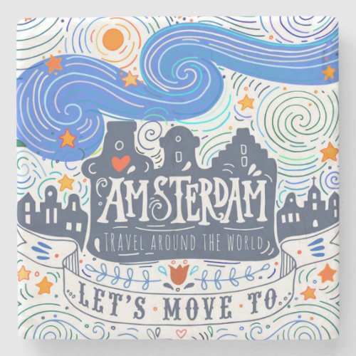 Lets Move To Amsterdam Stone Coaster