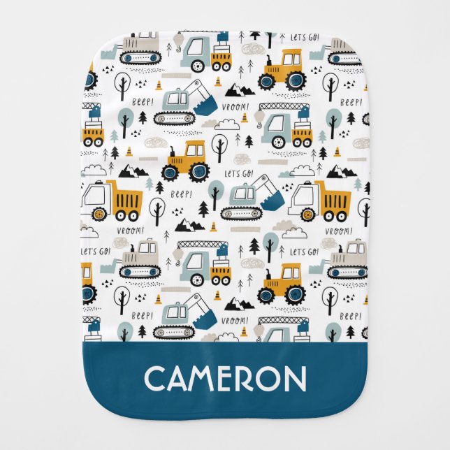 Let's Move Vehicle Pattern Baby Burp Cloth (Front)