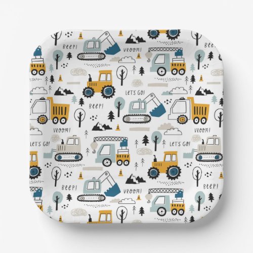 Lets Move Vehicle Pattern Paper Plates