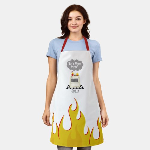 Lets Order Pizza Kitchen Fire Flames Apron