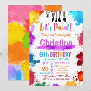 Let's Paint Art Birthday Party White Invitation