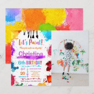 Let's Paint Art Birthday Party White Photo Invitation
