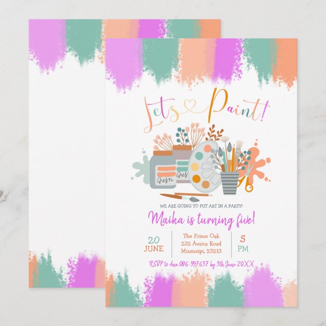 Let's Paint Art Party Birthday Invitation (Front/Back)
