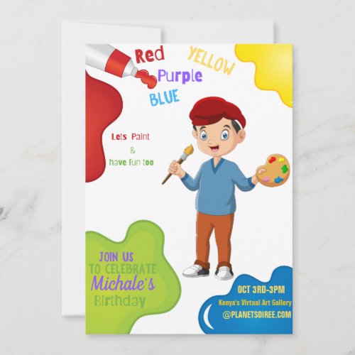 Lets Paint Birthday Invitation Card Boy