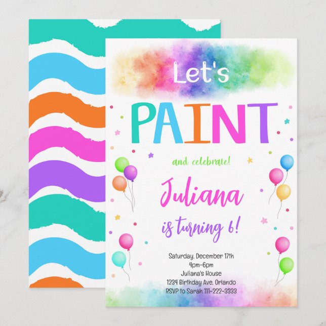 Let's Paint Colorful Painting Birthday Invitation (Front/Back)