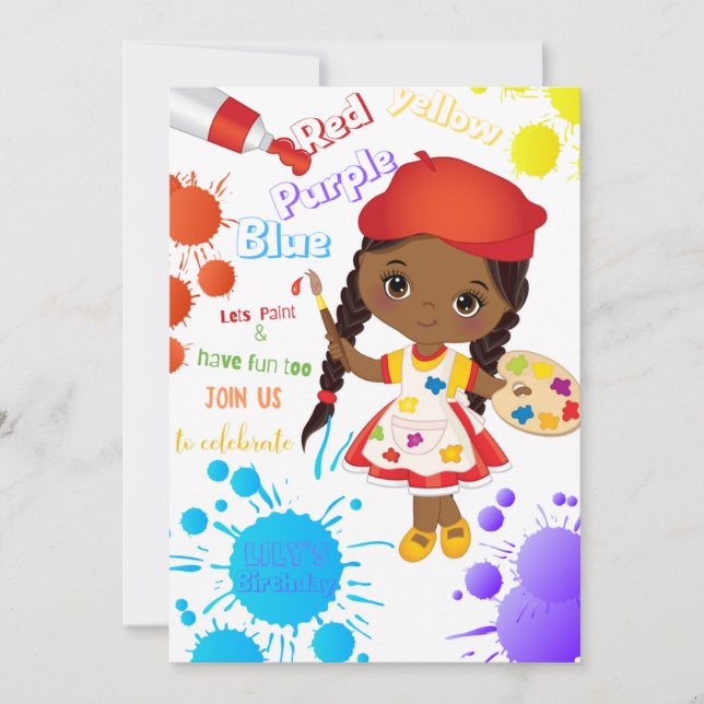 Lets Paint Different Birthday Invitation (Girl) (Front)