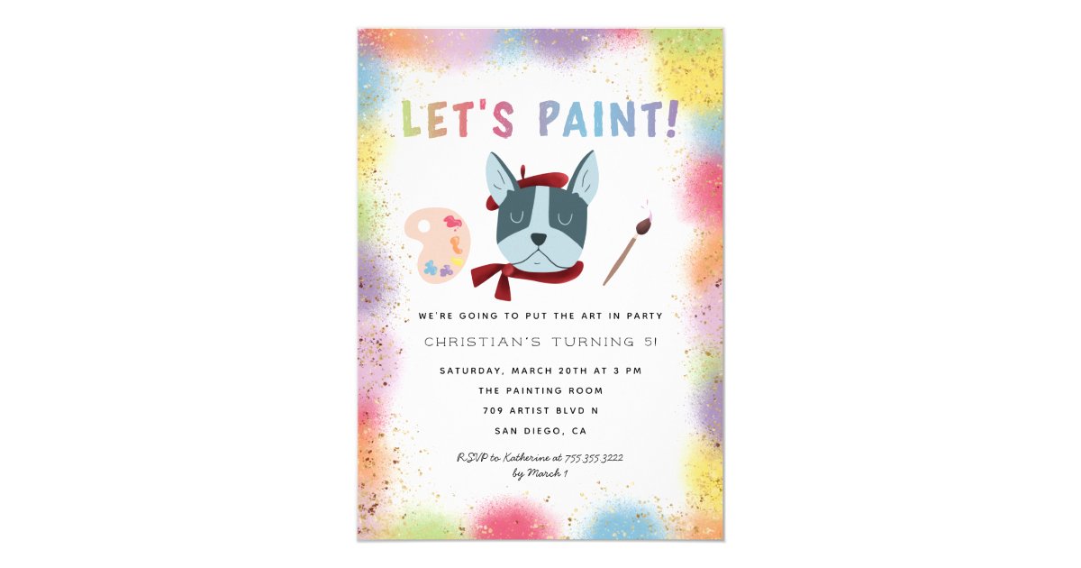 Lets Paint Painter Frenchie Dog Birthday Party Invitation Zazzle Com