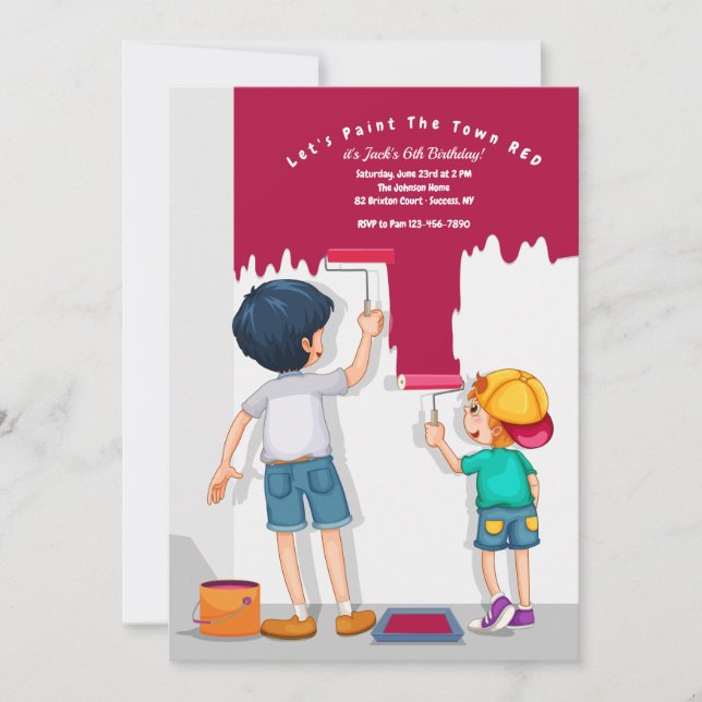 Let's Paint the Town Red Birthday Invitation (Front)