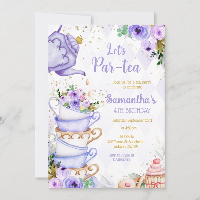 Let's Par-tea Birthday Tea Party Invitation (Front)
