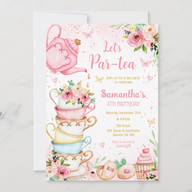 Let's Par-tea Birthday Tea Party Invitation (Front)