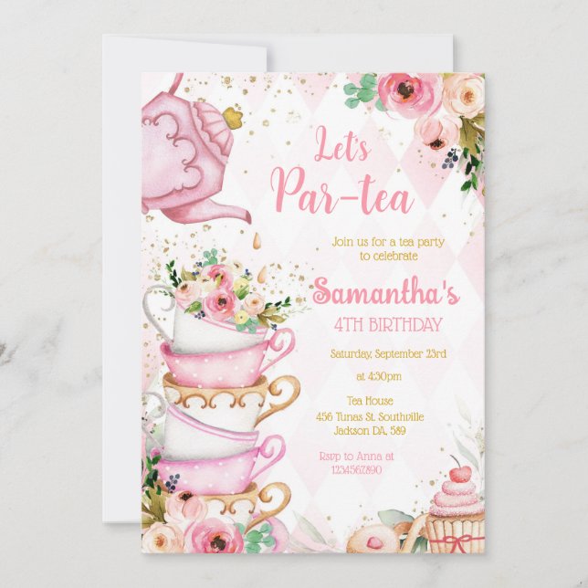 Let's Par-tea Birthday Tea Party Invitation (Front)