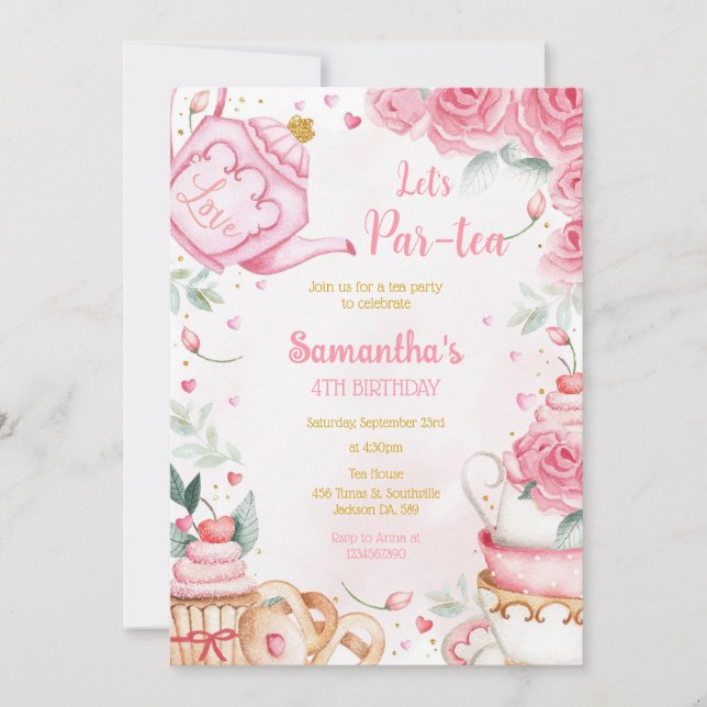 Let's Par-tea Birthday Tea Party Invitation (Front)