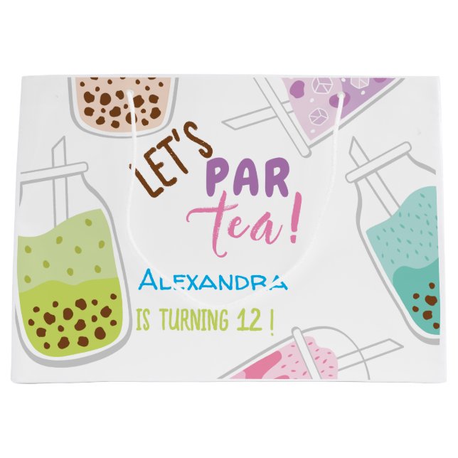 Let's par tea bobba tea birthday large gift bag (Front)
