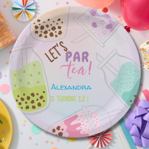 Let's par tea bobba tea birthday paper plates