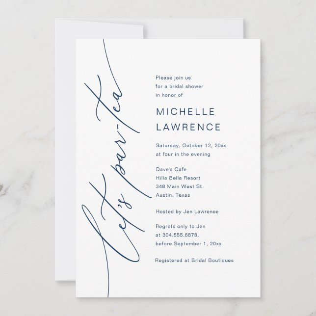 Let's Par-tea, Bridal Shower Party Celebration Invitation (Front)