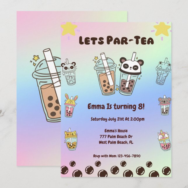 Let's Par-Tea Bubble Tea Boba Birthday Invitation (Front/Back)