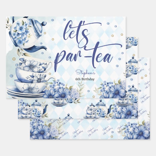 Let's par-tea floral birthday for kids wrapping paper sheets (Set)