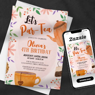 Let's Par-tea! Floral Tea Party Birthday Invitation